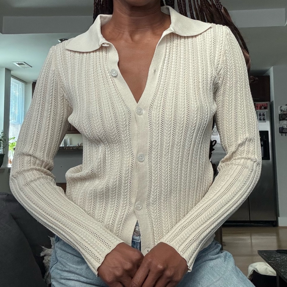 Cream Button-Up Cardigan Sweater